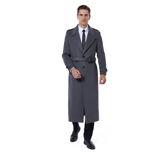 Herren Bodenlanger Wollmix-Übermantel mit schmalem Schalkragen und strukturierter Weboptik Shop Nory