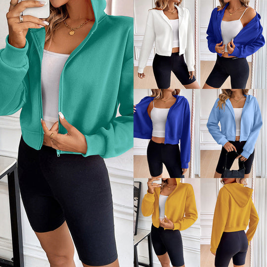 Damen cropped Kapuzenjacke mit Reißverschluss und sportlichem Design