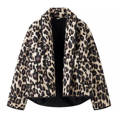 Damen Gefütterte Kurzjacke im Leopardenmuster mit Schalkragen und Paspelierung Shop Nory