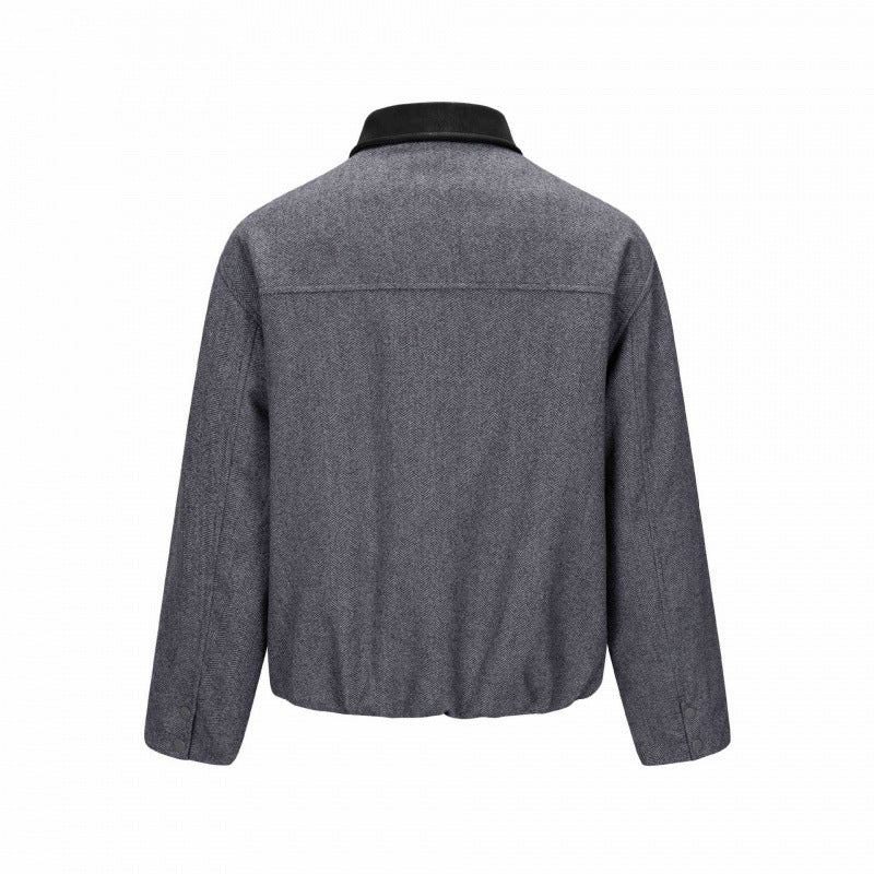 Herren Kurzblouson im Fischgrät-Wollmix mit Lederkragen und verdeckter Verschluss Shop Nory