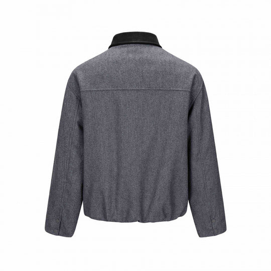 Herren Kurzblouson im Fischgrät-Wollmix mit Lederkragen und verdeckter Verschluss Shop Nory