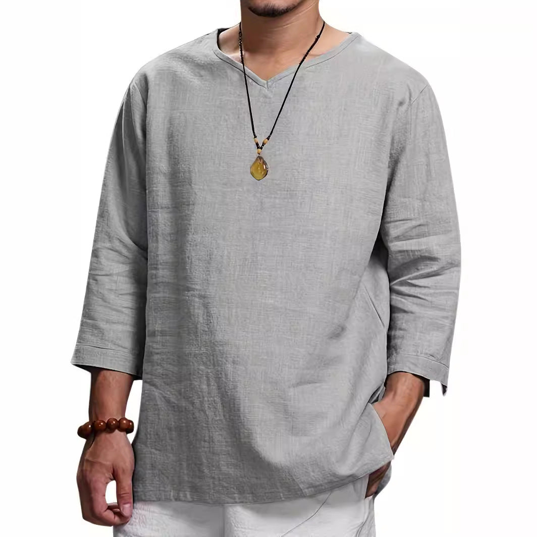 Herren Lässiges Langarmshirt mit V-Ausschnitt und praktischen Seitentaschen