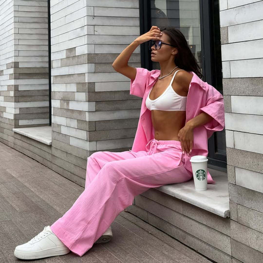 Damen Weite Lounge-Hose mit elastischem Kordelbund und fließendem Palazzoschnitt Shop Nory