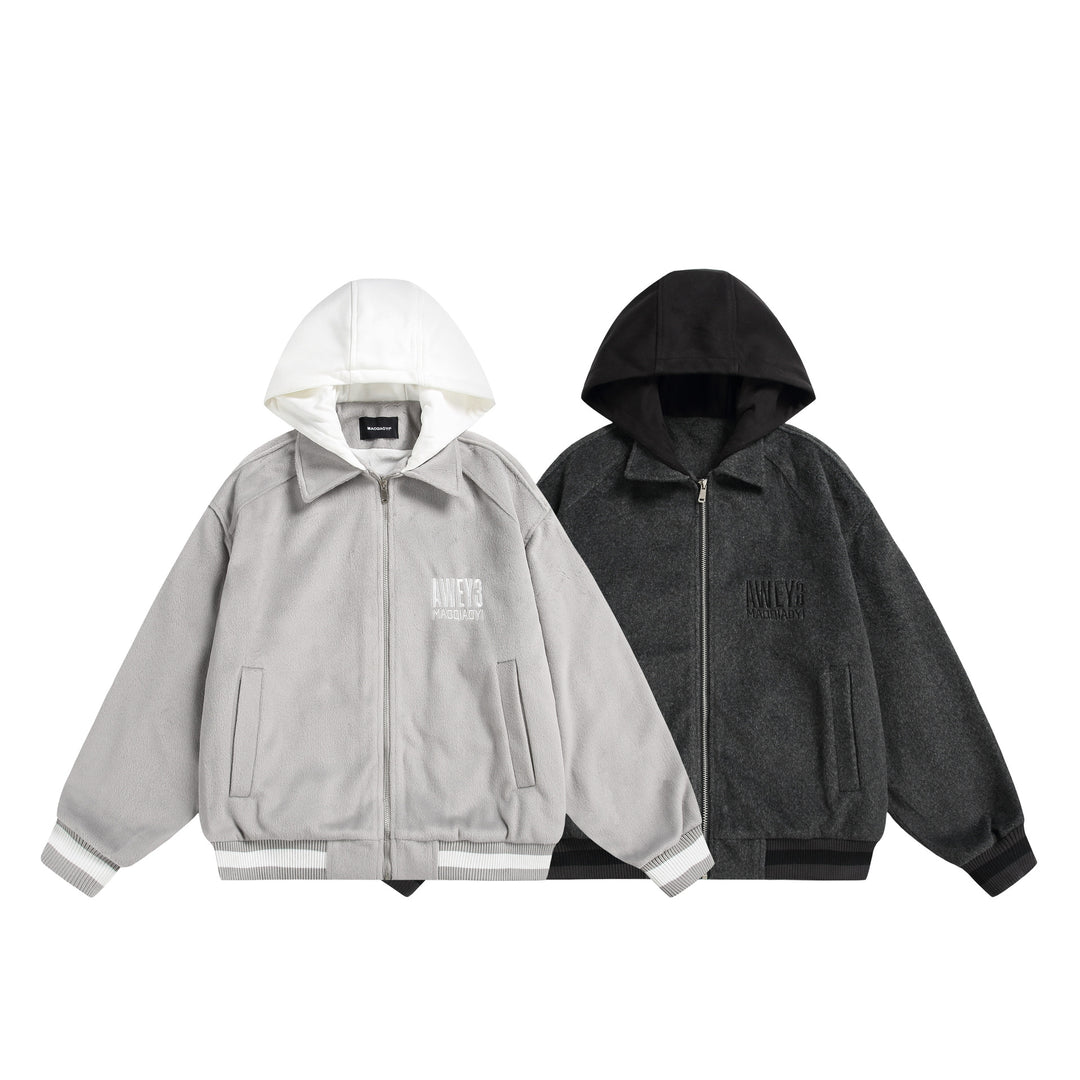Unisex Oversize Fleece-Bomberjacke mit Kontrastkapuze Shop Nory