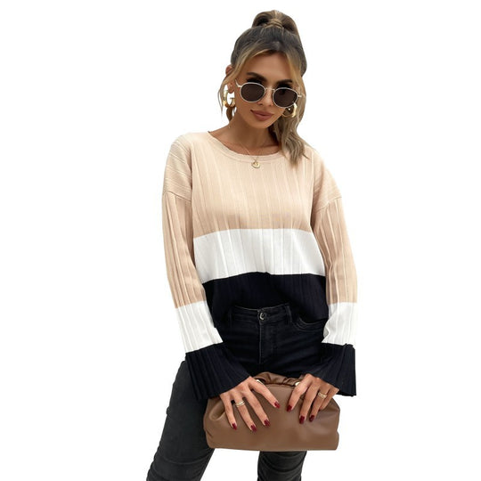 Damen Strickpullover mit Blockstreifen und Rippstruktur Shop Nory