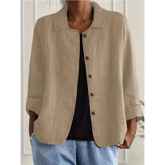Damen Leichte Leinenoptik-Bluse mit lockerer Passform, 3/4-Ärmeln und Knopfleiste Shop Nory