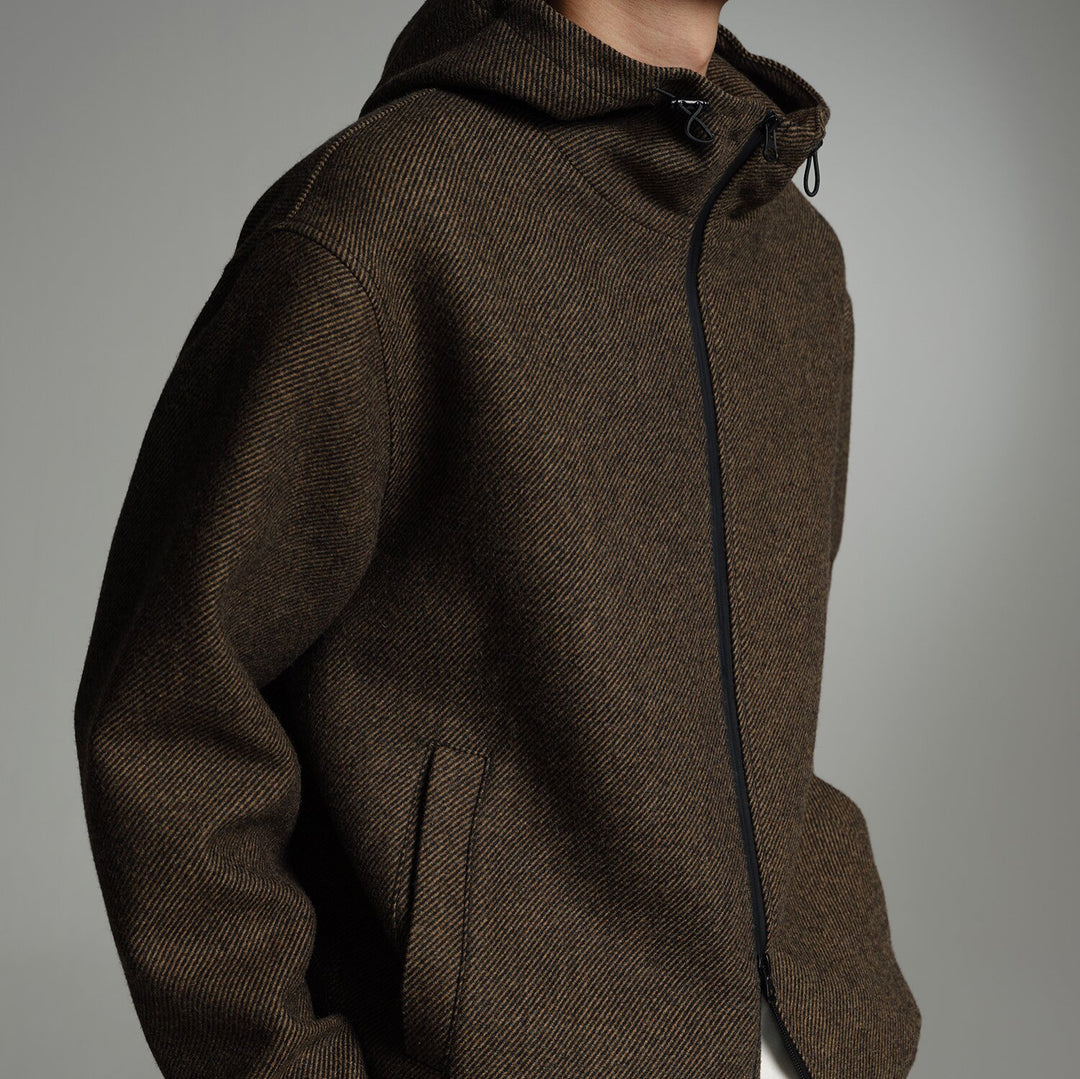 Herren Kurze Wollmisch-Kapuzenjacke mit Reißverschluss und elastischem Saum Shop Nory