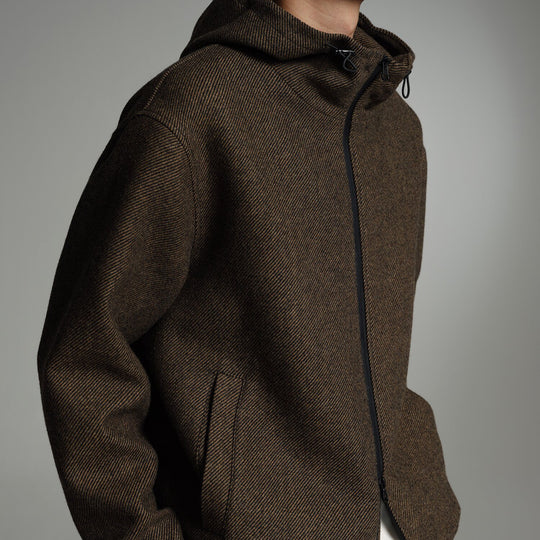 Herren Kurze Wollmisch-Kapuzenjacke mit Reißverschluss und elastischem Saum Shop Nory
