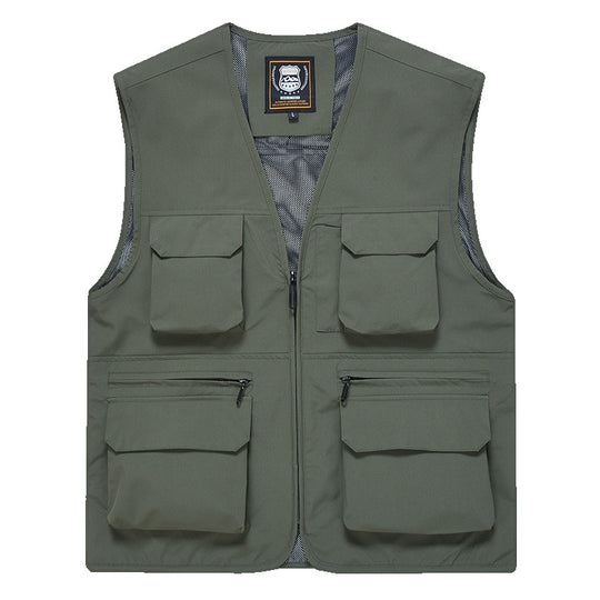 Herren Multitaschen-Utility-Weste mit durchgehendem Reißverschluss, atmungsaktivem Mesh-Futter und großvolumigen Klapp- und Reißverschlusstaschen Shop Nory
