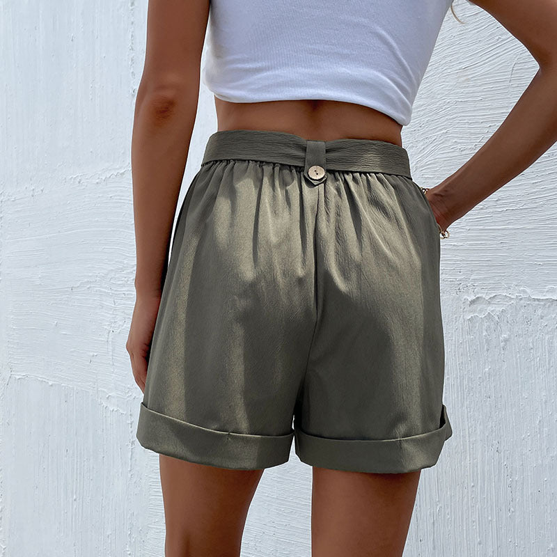 Damen elegante Bundfalten-Shorts mit Gürtel