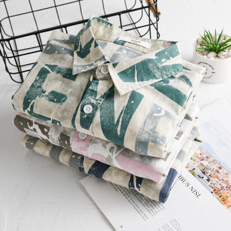 Herren Langarm-Hemdjacke mit großflächigem Typo‑Print aus Baumwollmix Shop Nory