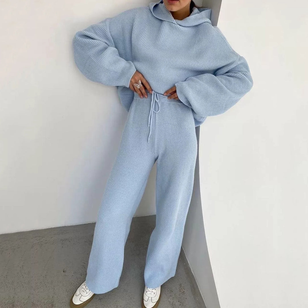Damen gemütliches Lounge-Set mit Kapuzenpullover, Kängurutasche und weitem Jersey-Hose Shop Nory