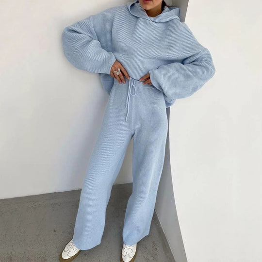 Damen gemütliches Lounge-Set mit Kapuzenpullover, Kängurutasche und weitem Jersey-Hose Shop Nory