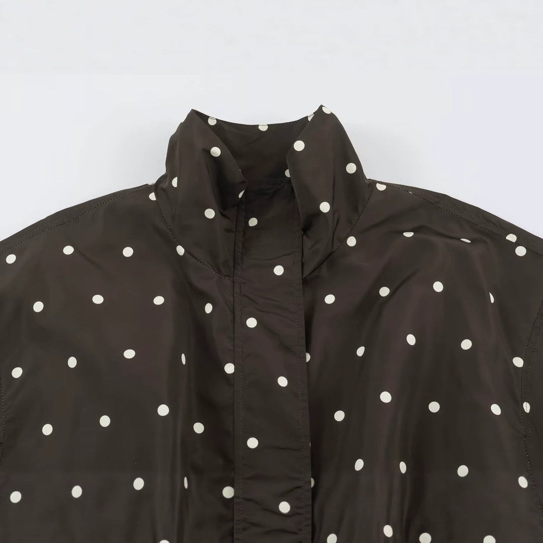 Damen Oversize-Windbreaker mit Tupfen-Print, hohem Stehkragen und elastischem Saum Shop Nory