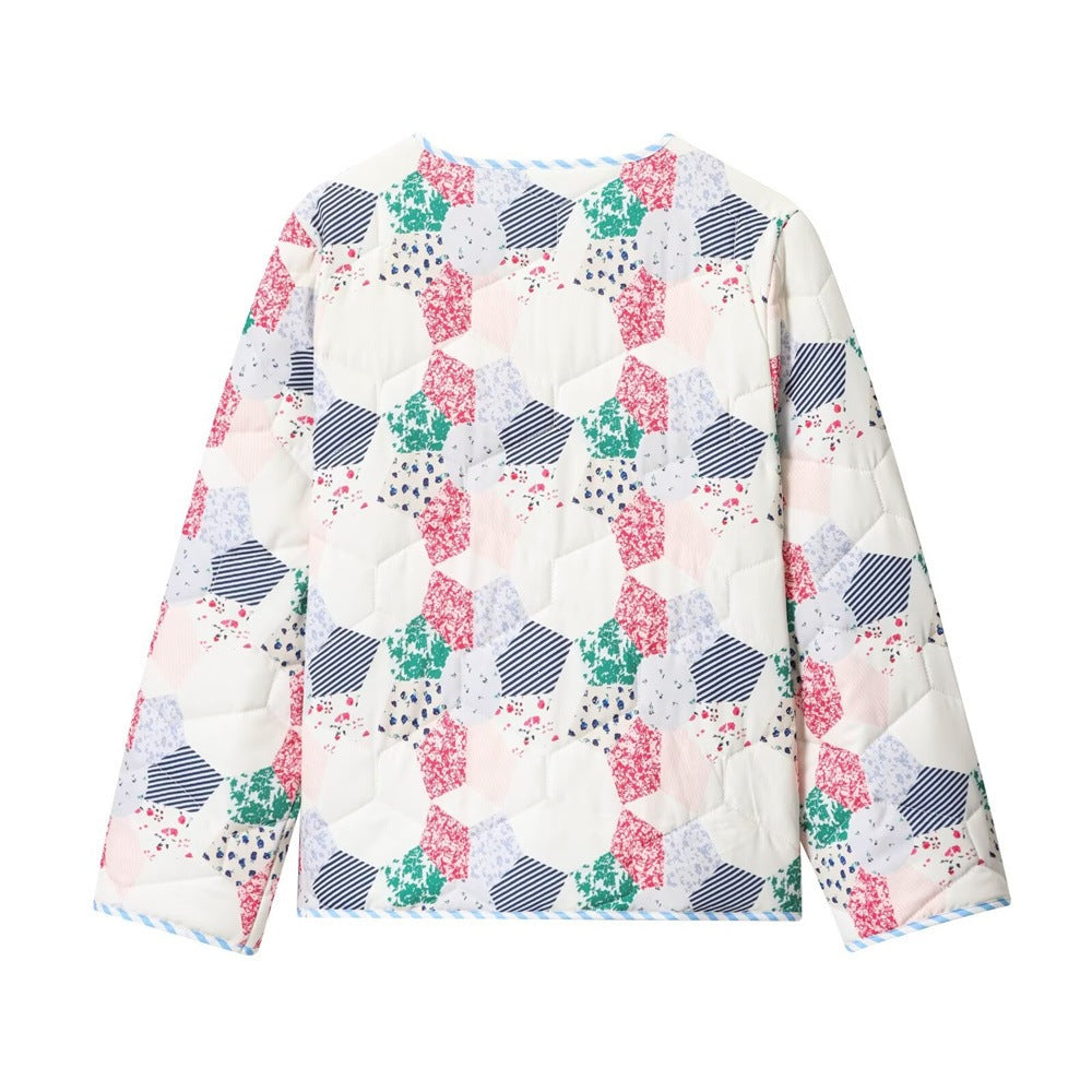 Damen Gesteppte Kurzjacke im Patchwork-Quilt-Look mit Knopfleiste und aufgesetzten Taschen Shop Nory