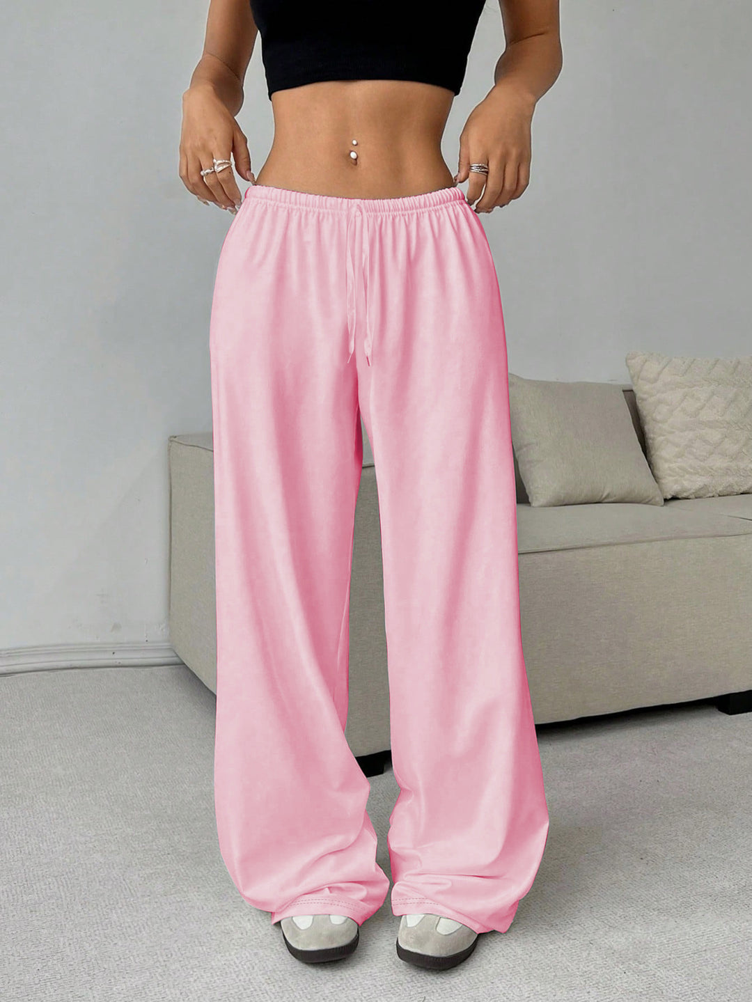 Damen nan weiter Highwaist Palazzo-Jogger mit elastischem Komfortbund, Kordelzug und seitlichen Eingrifftaschen Shop Nory