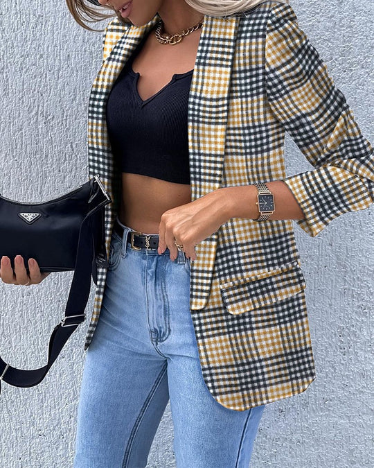 Damen Gemusterter Longblazer mit Kettenmuster, taillierter Silhouette und Pattentaschen Shop Nory