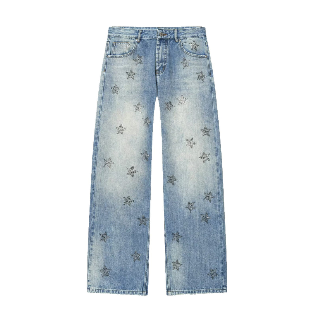 Damen Weite Denim-Jeans mit Sternenbesatz und geradem Bein Shop Nory