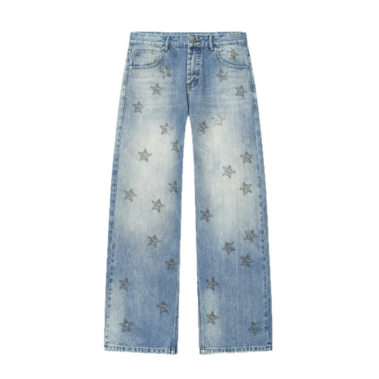 Damen Weite Denim-Jeans mit Sternenbesatz und geradem Bein Shop Nory