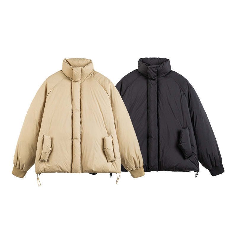 Unisex Boxy-wattierter Kurzblouson mit hohem Stehkragen, Raglanärmeln und Kordelzugsaum Shop Nory
