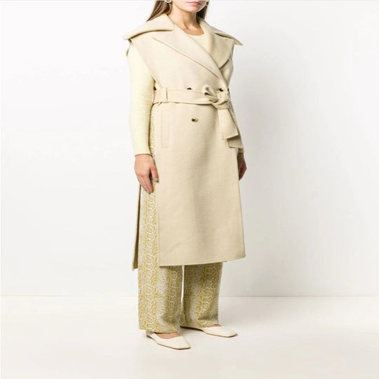 Damen Ärmelloses tailliertes Wollmix-Gilet mit breitem Schalkragen und Bindegürtel Shop Nory