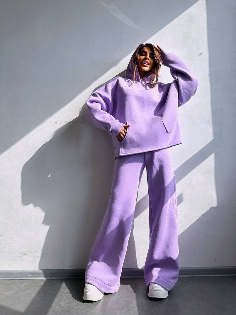Damen Scuba-Fleece Lounge-Set mit Oversize-Kapuzenpullover und weiter Flare-Hose Shop Nory
