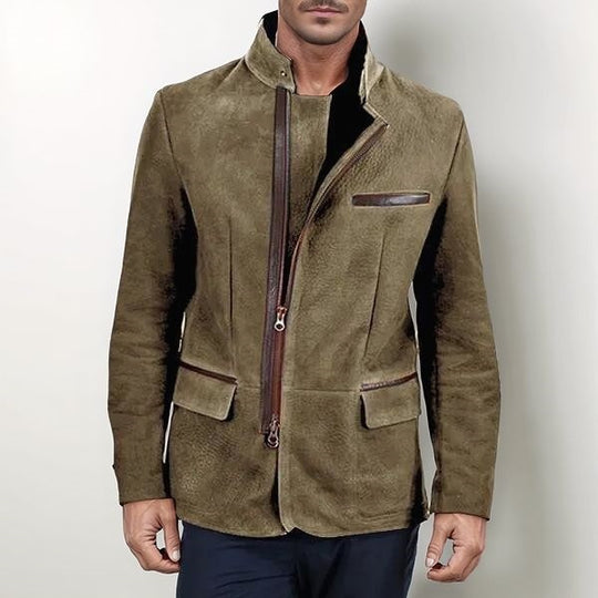 Herren nan elegante Wildlederjacke mit Stehkragen und verdecktem Reißverschluss Shop Nory