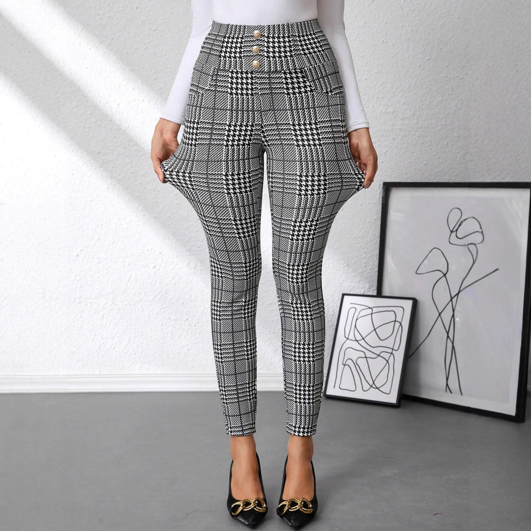 Damen Hochtaillierte Slim-Fit Businesshose mit Glencheck-Muster und Stretch Shop Nory
