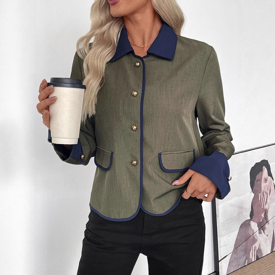 Damen Kurzblazer mit Kontrastpaspel, Umlegekragen und Zierknöpfen Shop Nory