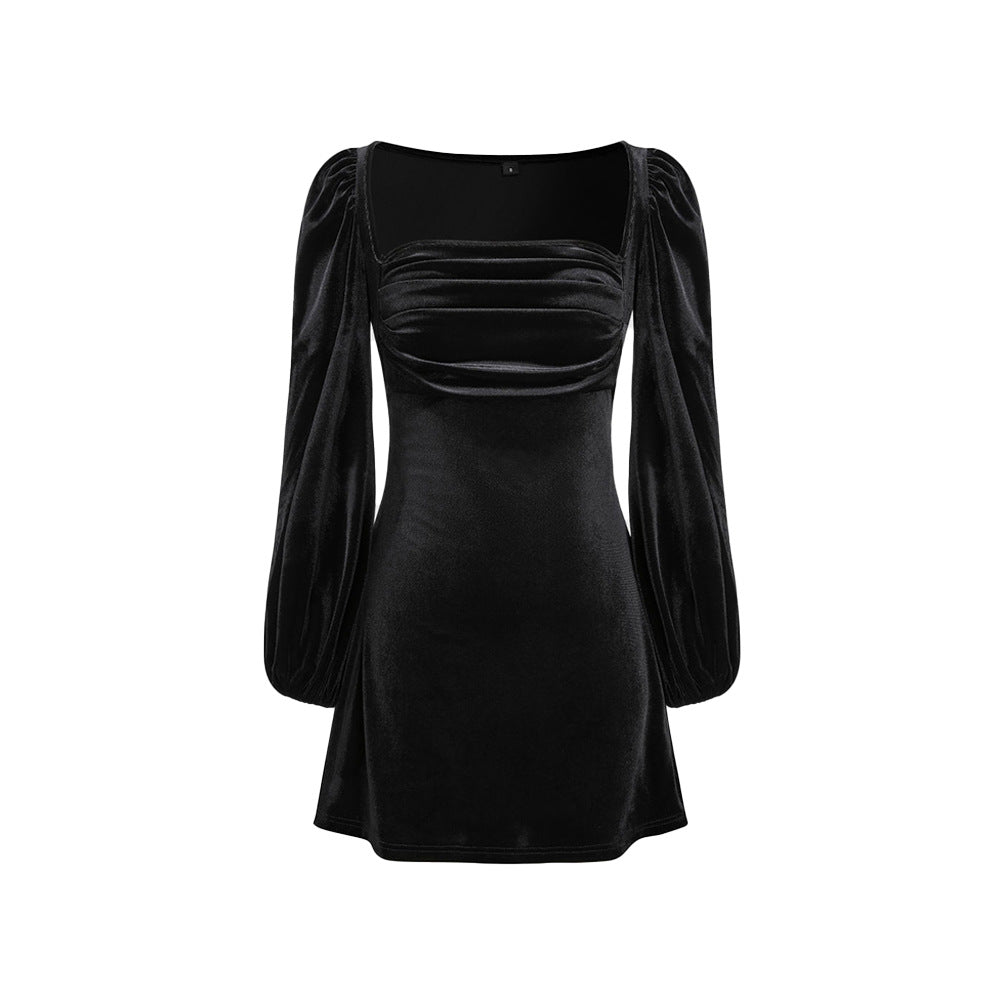 Damen Samt-Minikleid mit quadratischem Ausschnitt gerafftem Bustier und Ballonärmeln Shop Nory