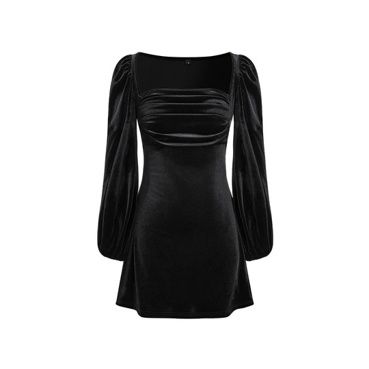 Damen Samt-Minikleid mit quadratischem Ausschnitt gerafftem Bustier und Ballonärmeln Shop Nory