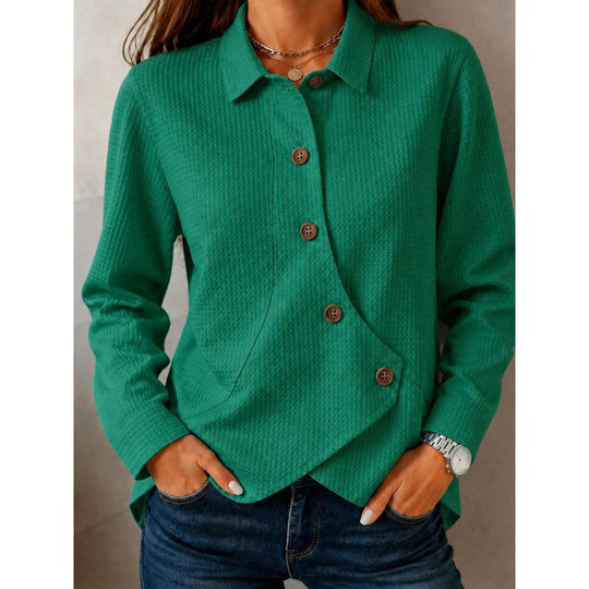 Damen strukturierte Waffel-Hemdjacke mit asymmetrischer Knopfleiste und Eingrifftasche Shop Nory