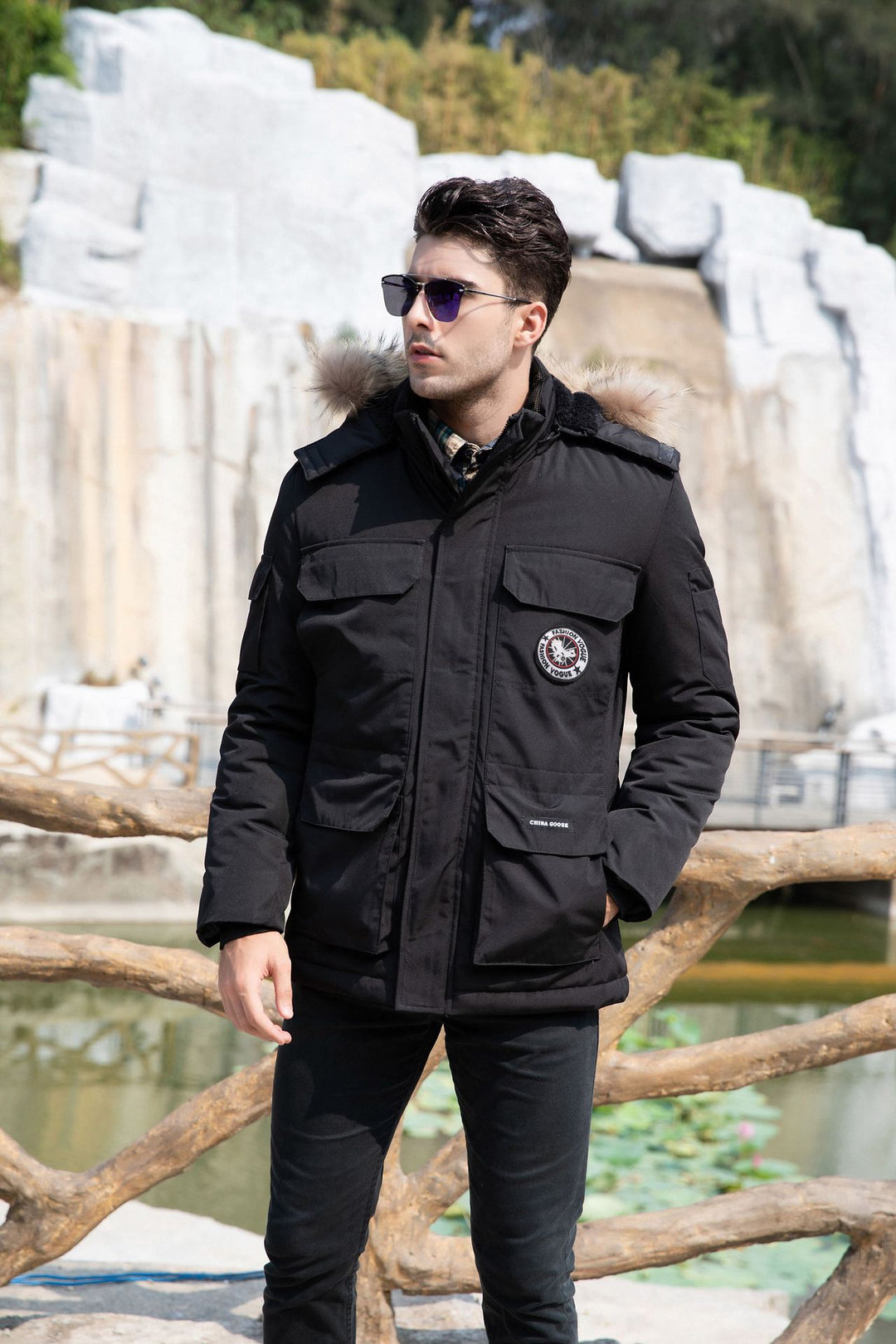 Herren isolierter Field-Parka mit abnehmbarem Kunstfellkragen und Mehrfachtaschen Shop Nory