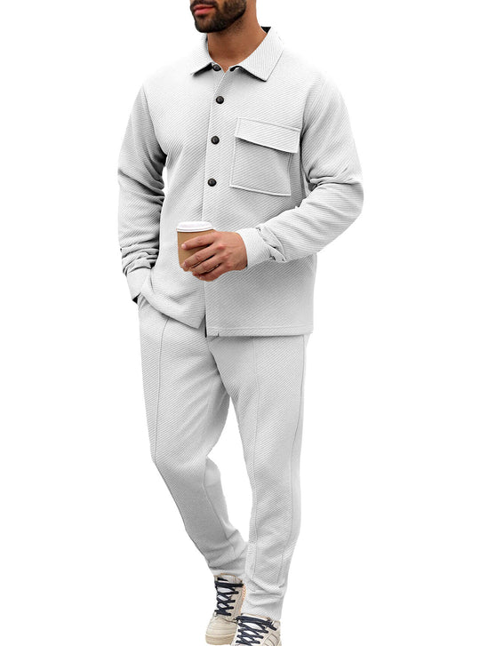 Herren Komfort-Zweiteiler Waffelstruktur-Hemdjacke mit Pattentasche und Relax-Bundhose Shop Nory