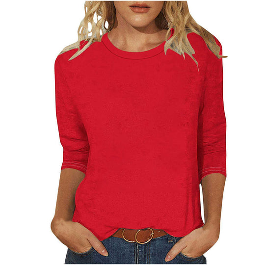 Damen nan lässiges 3/4-Arm Shirt mit Rundhalsausschnitt, lockerer Passform und seitlichen Schlitzen Shop Nory