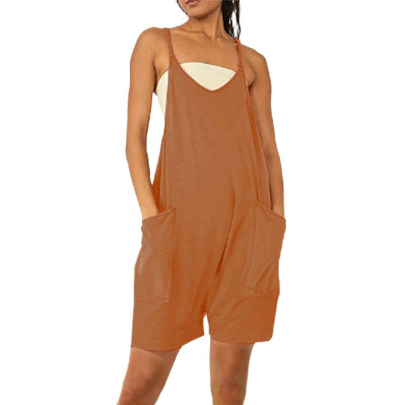 Damen Lässiger Jumpsuit mit tiefem Ausschnitt und praktischen Taschen