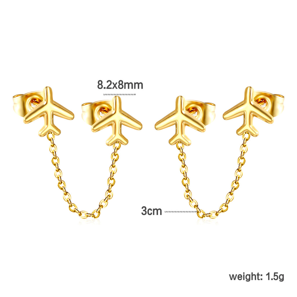 Damen Ohrstecker im Herz-Design mit goldenen Akzenten und Kettenverbindung Shop Nory