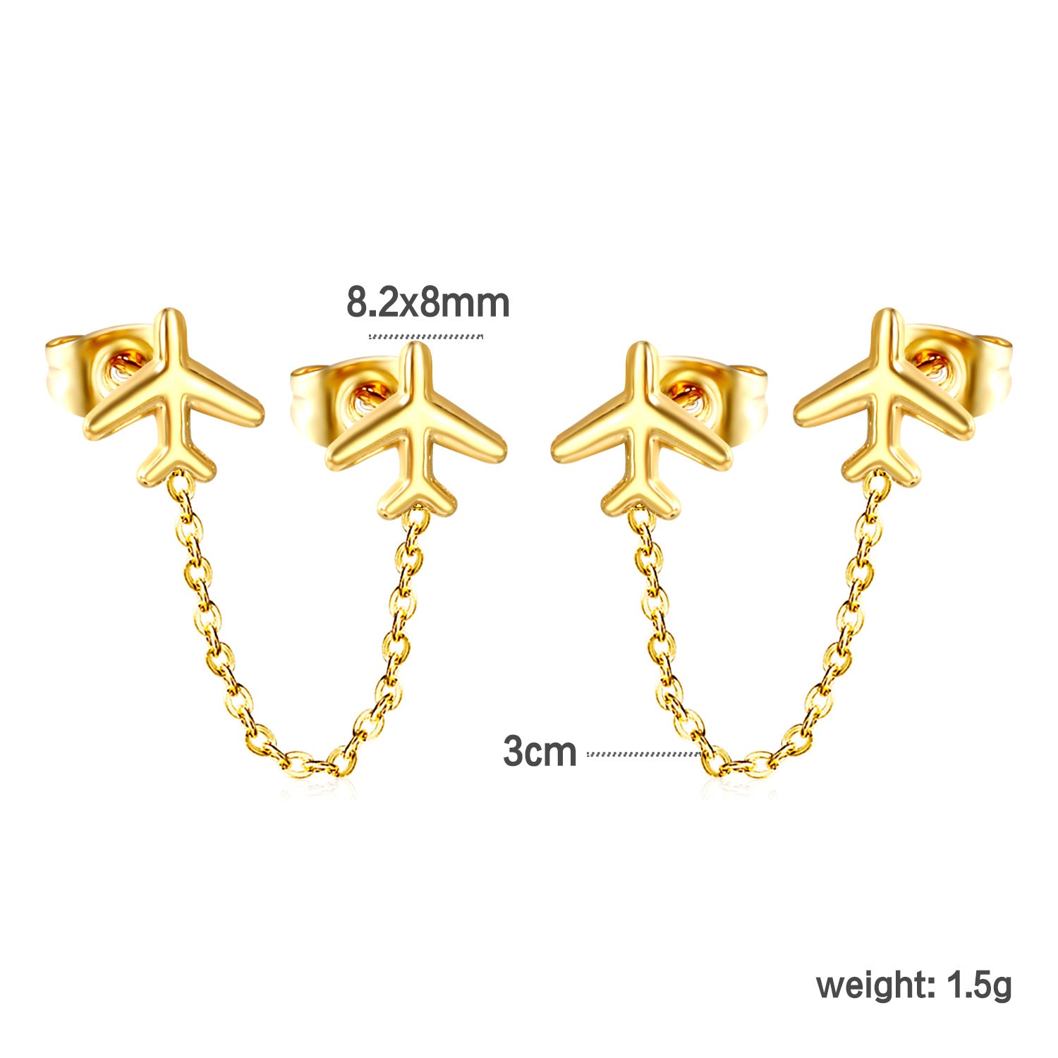 Damen Ohrstecker im Herz-Design mit goldenen Akzenten und Kettenverbindung Shop Nory