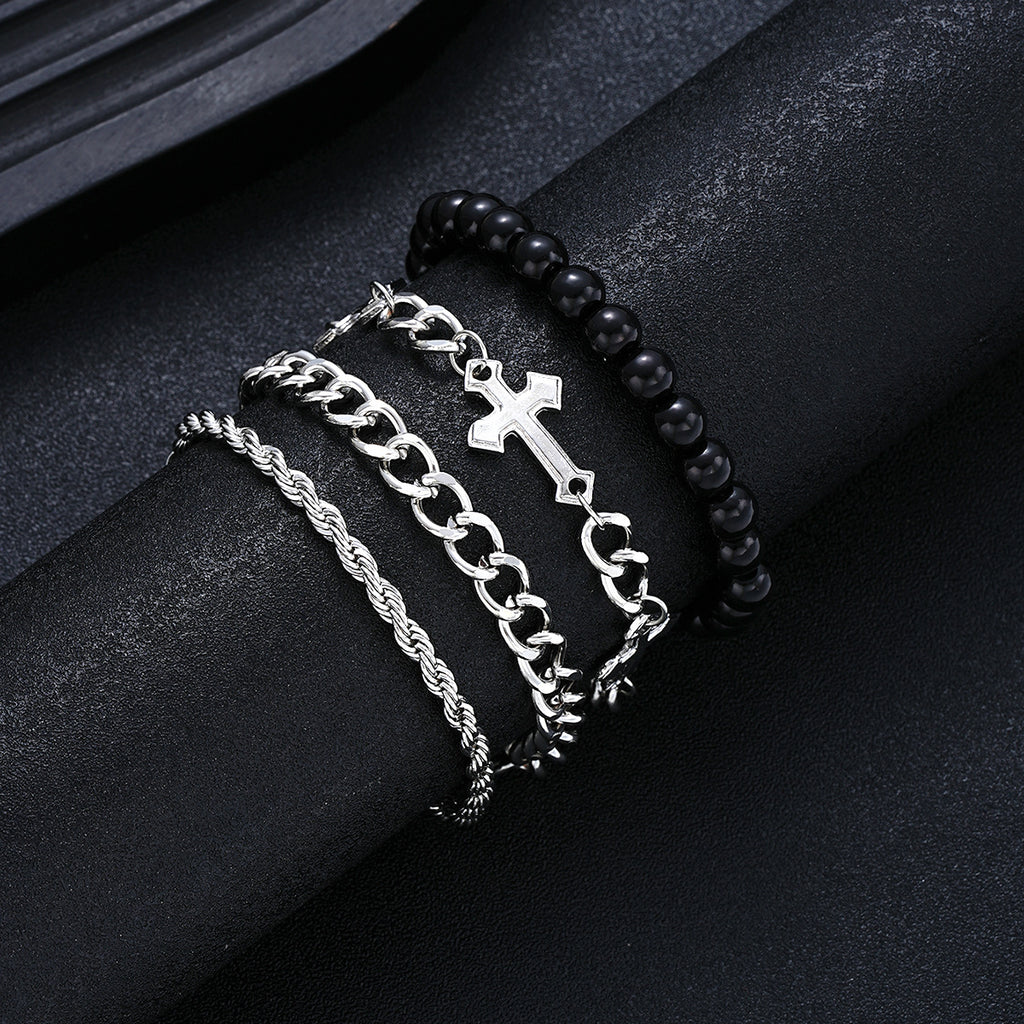Herren Armband-Set mit stilvollen Perlen und Kreuzmotiven Shop Nory