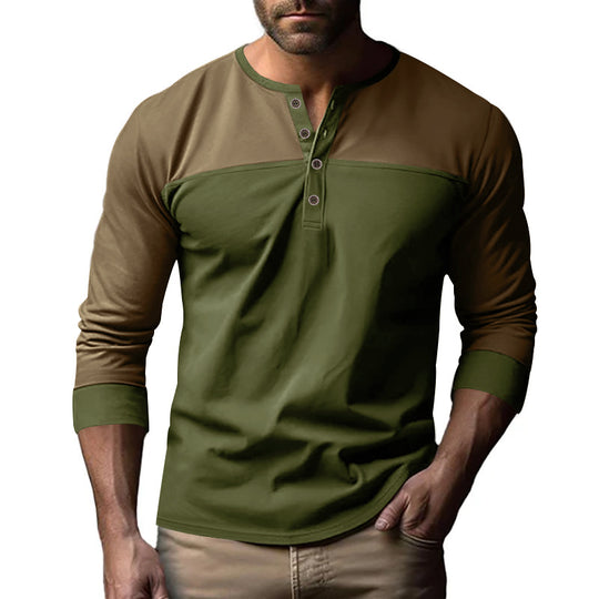Herren Modernes Henley-Shirt mit Farbblock-Schulterpartie und Halbknopfleiste Shop Nory