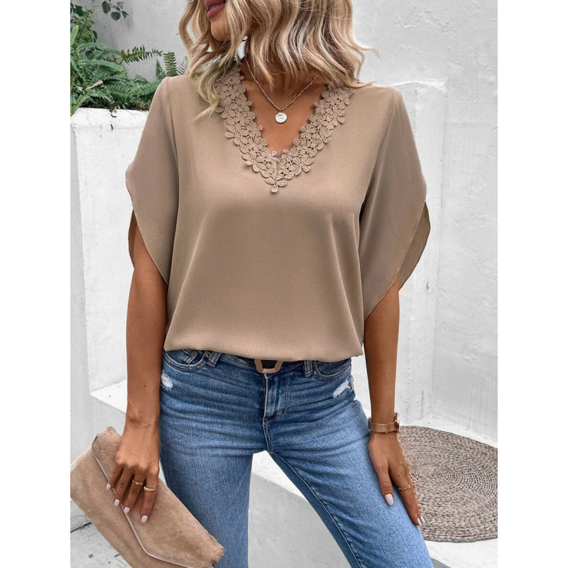 Damen elegante Bluse mit Spitzenverzierung Shopnory