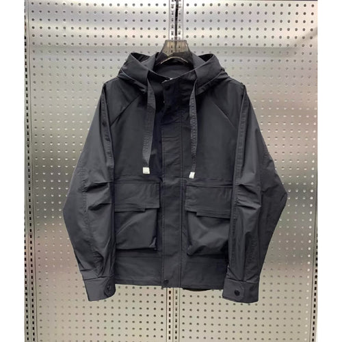 Herren Leichte Utility-Jacke mit Kapuze, mehreren Pattentaschen und verdecktem Reißverschluss Shop Nory