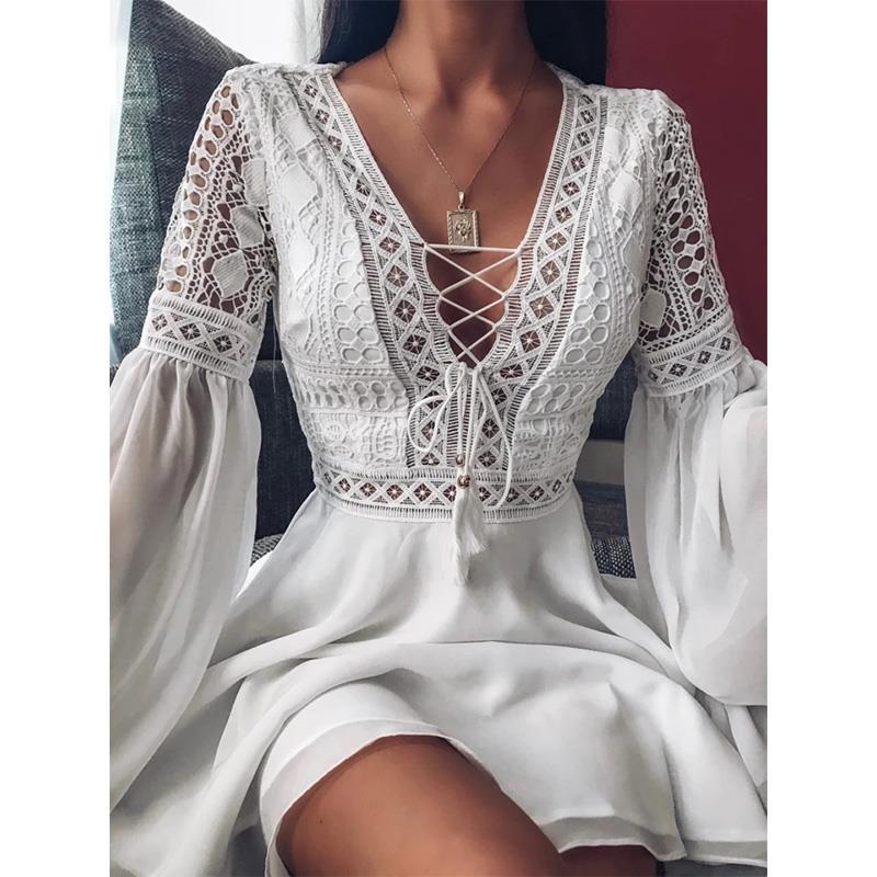 Inaya | Minikleid Sexy Frauen Tiefer V-Ausschnitt