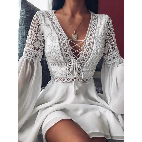 Inaya | Minikleid Sexy Frauen Tiefer V-Ausschnitt