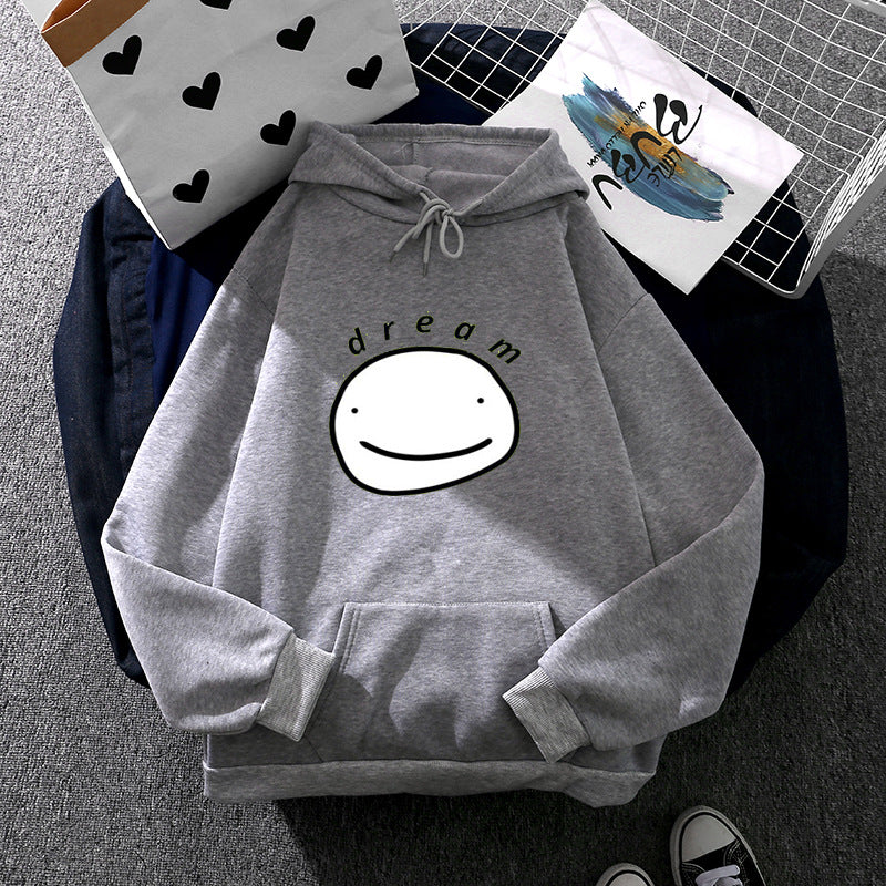 Unisex nan Oversize-Kapuzenpullover mit minimalistischem Smiley-Print, weichem Fleece-Innenfutter und praktischer Kängurutasche Shop Nory