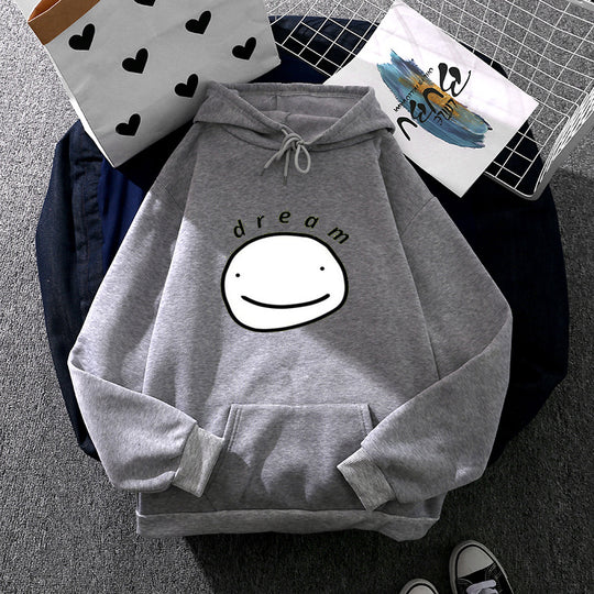 Unisex nan Oversize-Kapuzenpullover mit minimalistischem Smiley-Print, weichem Fleece-Innenfutter und praktischer Kängurutasche Shop Nory