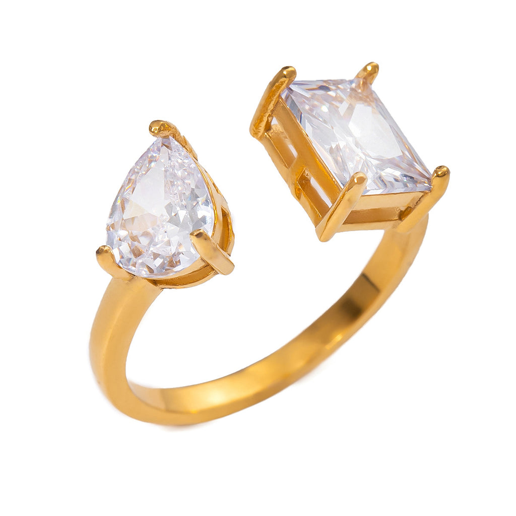 Damen verstellbarer Ring mit zwei funkelnden Steinen Shop Nory