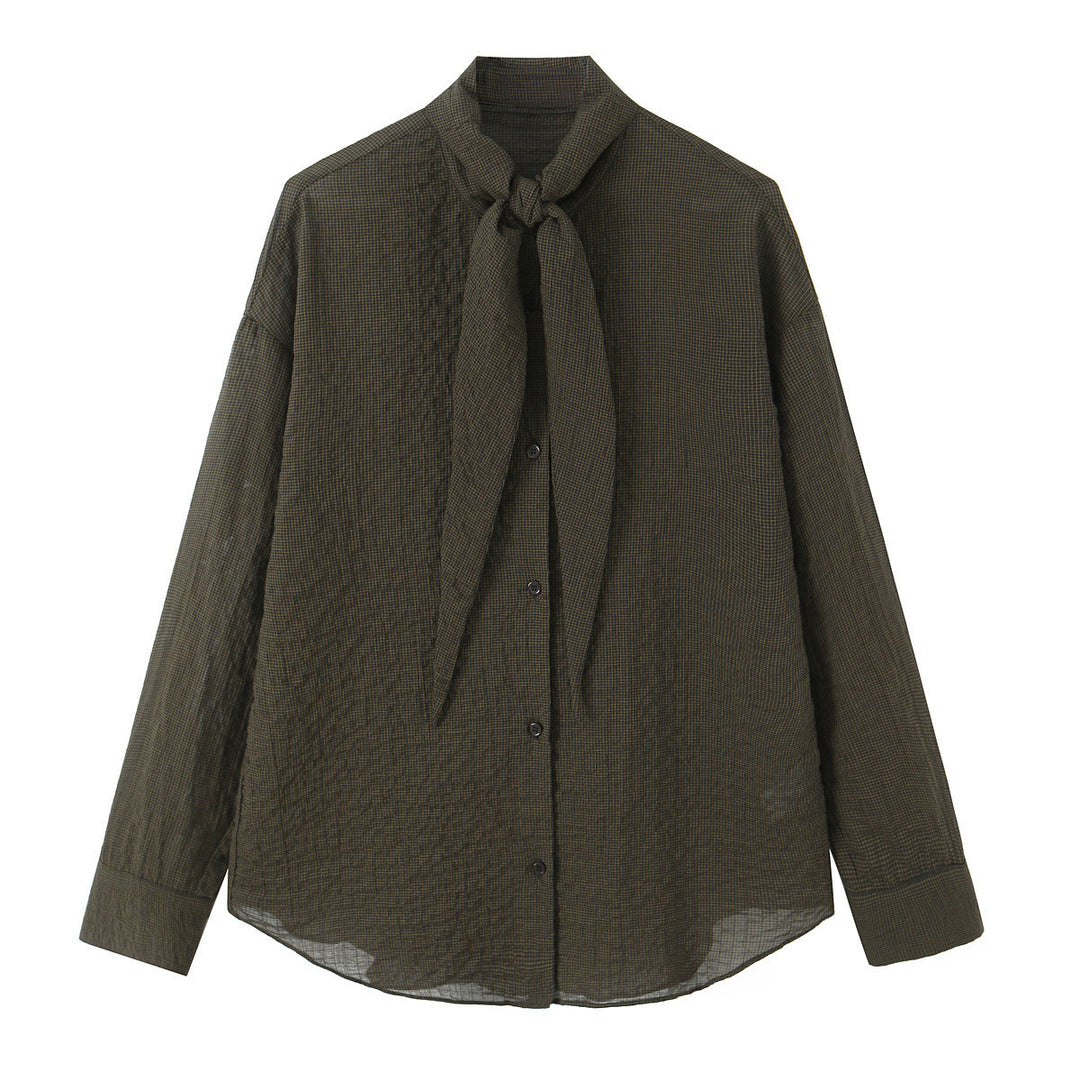 Damen Oversize-Bluse mit Schleifenkragen und feinem Vichy-Karo Shop Nory
