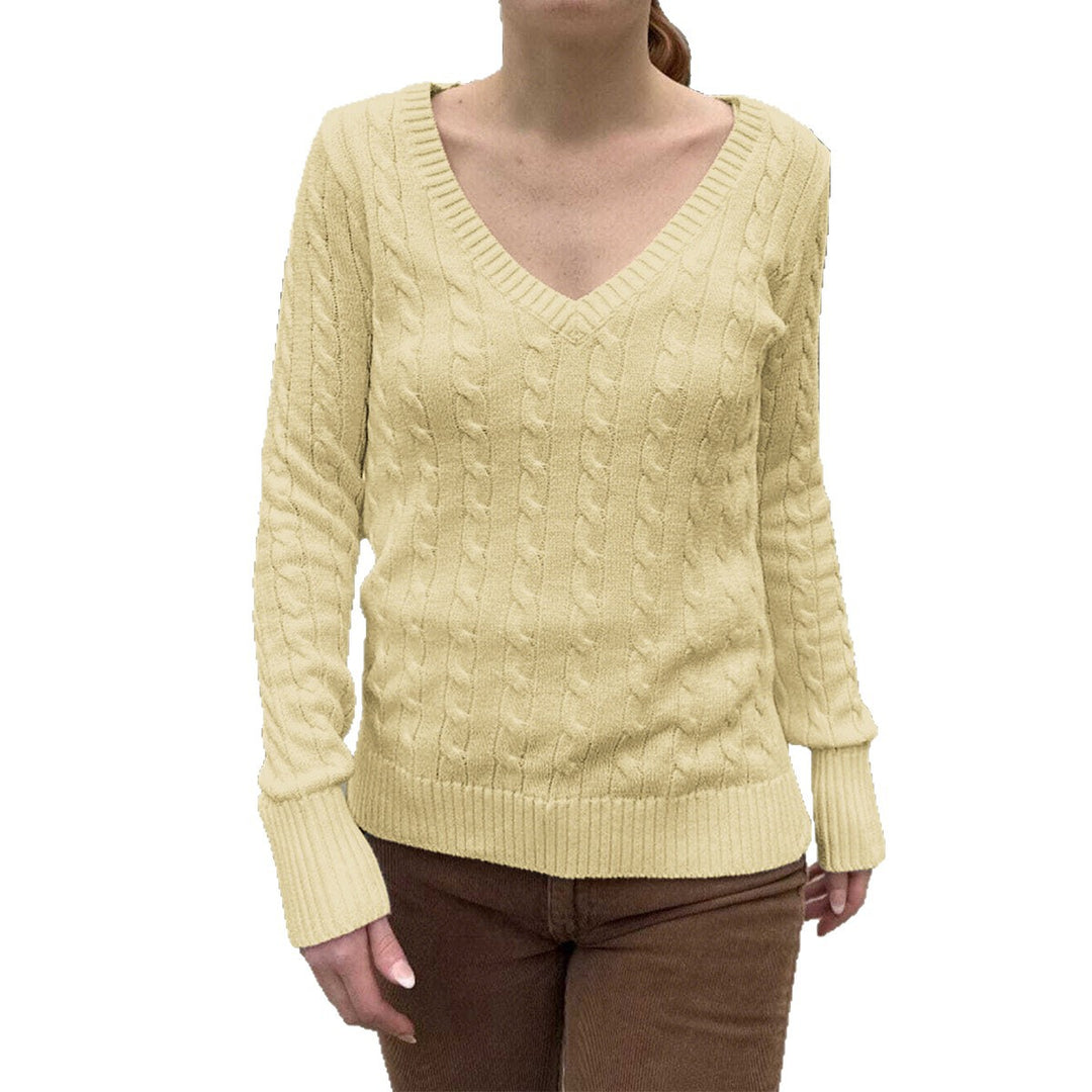 Damen nan Feinstrickpullover mit Zopfmuster, tiefem V‑Ausschnitt und schmaler Bundpassform Shop Nory