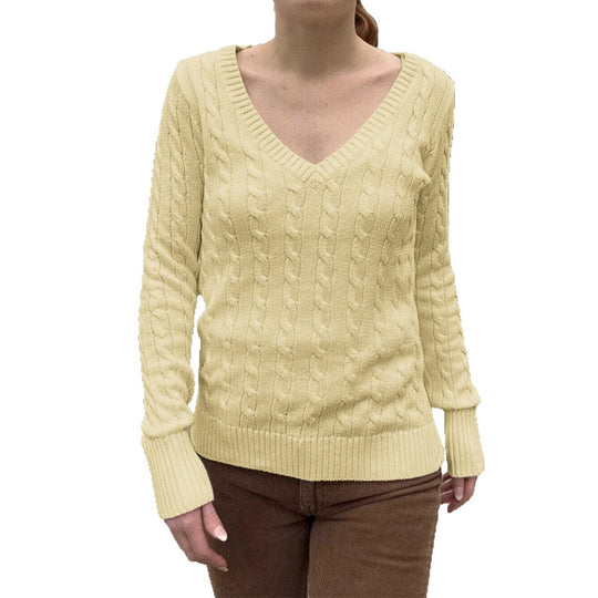 Damen nan Feinstrickpullover mit Zopfmuster, tiefem V‑Ausschnitt und schmaler Bundpassform Shop Nory